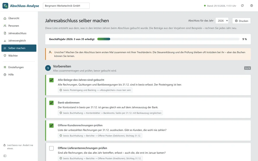 Checkliste Jahresabschluss selber machen mit Fortschritt
