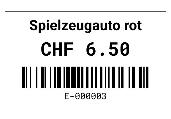 Preisetikett Spielzeugauto rot
