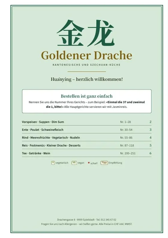 Speisekarte Goldener Drache, Titelseite