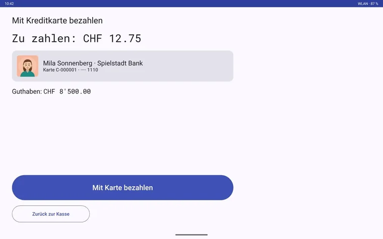 Kreditkarte gescannt: Foto, Name und Guthaben