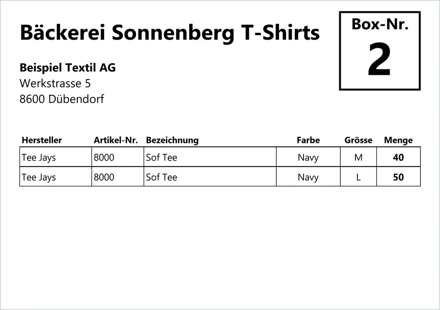 Etikette Bäckerei Sonnenberg T-Shirts, Box 2