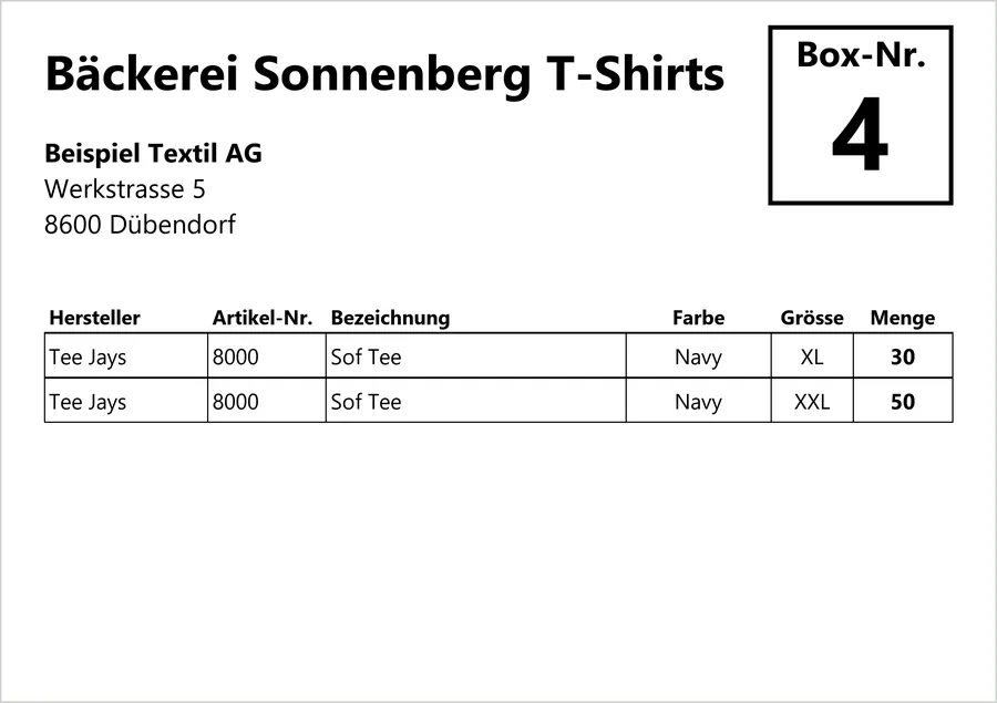 Etikette Bäckerei Sonnenberg T-Shirts, Box 4