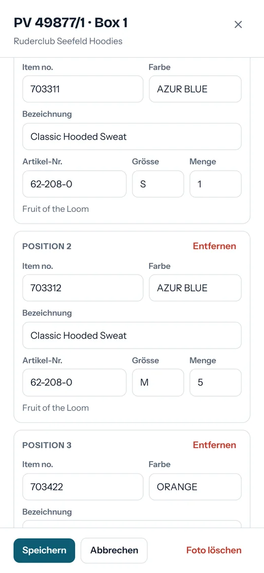 Handy-App: alle Felder der Etikette zum Korrigieren