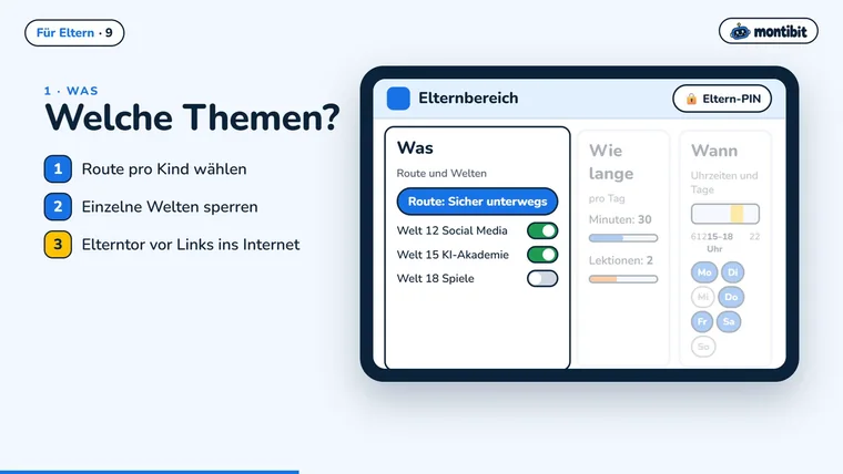 Elternbereich: Route und Welten wählen