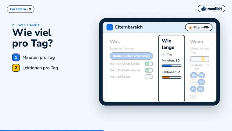 Elternbereich: Minuten und Lektionen pro Tag
