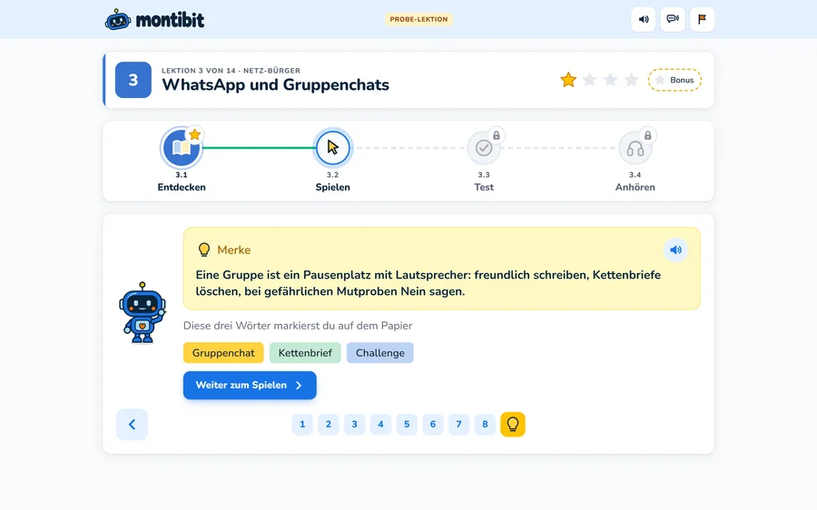 Merke-Karte mit den wichtigsten Wörtern der Lektion