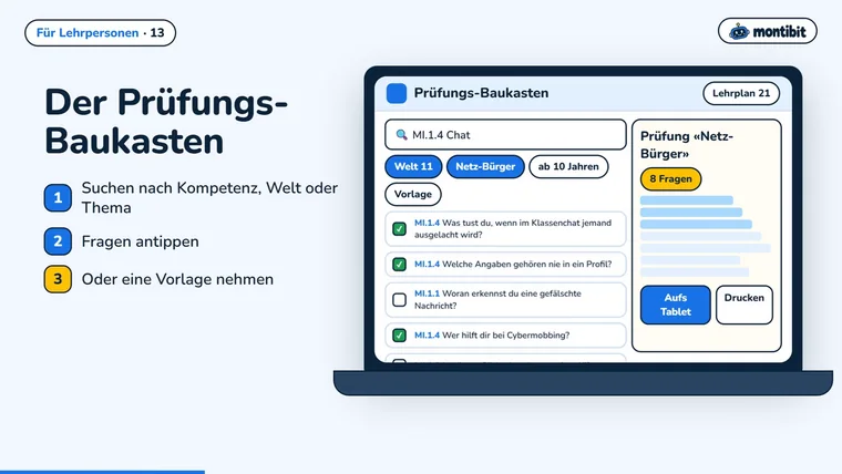 Prüfungs-Baukasten: Fragen nach Kompetenz auswählen