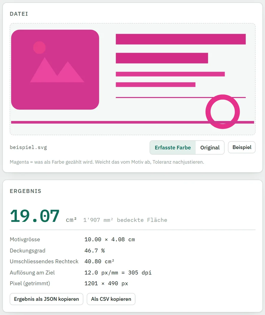 Flächenmessung: tatsächlich bedeckte Fläche eines Logos